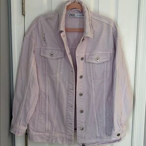 ZARA LILAC BUTTON DOWN LONG SLEEVE DISTRESSED JEAN JACKET OVERSIZED SIZE S